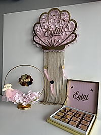 Ledli bebek kapı süsü Pleksi süslemeli 48 adet bebek çikolatası ve bebek masa üstü isimlik