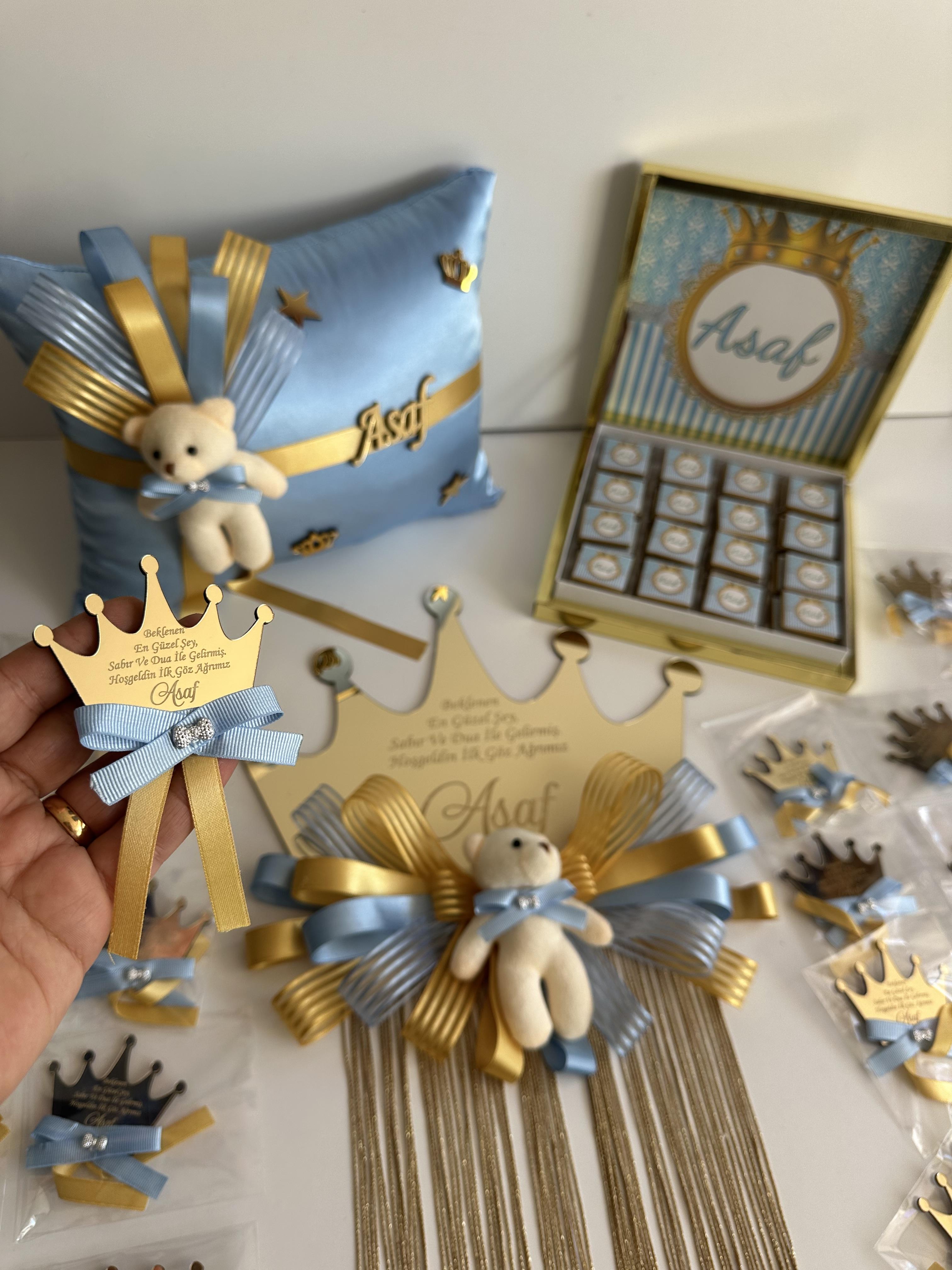 Pleksi Bebek Kapı Süsü Bebek Takı Yastığı 30 Adet Bebek Magnet 48 Adet Bebek Çikolatası